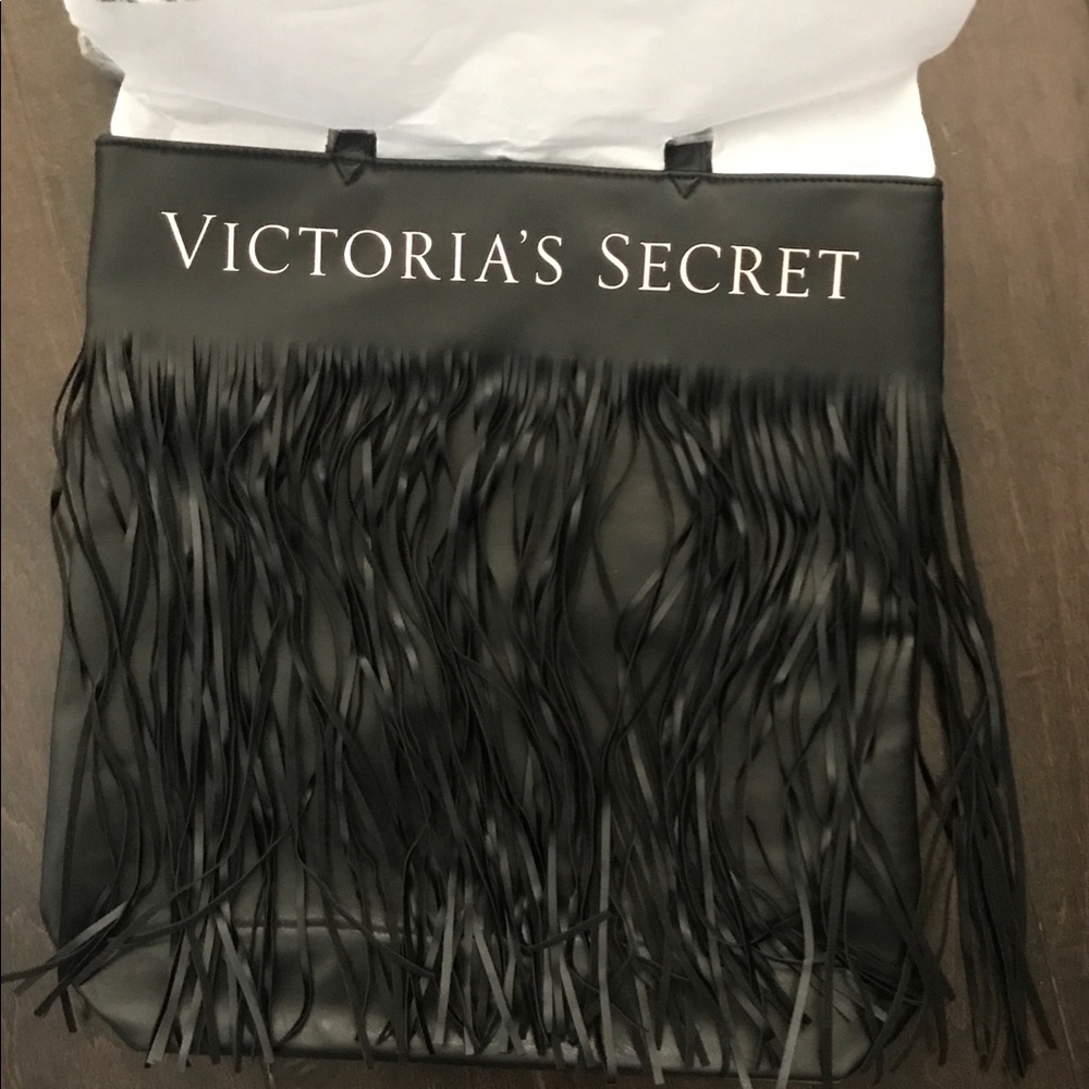 Victoria’s Secret Black Faux Leather Fringe Bag